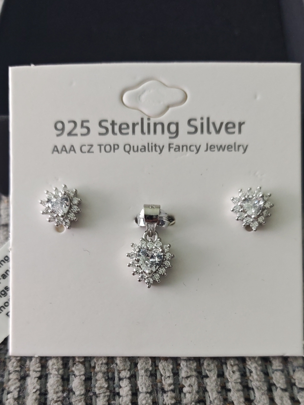 Sterling Silver White CZ Heart Pendant & Earrings Set